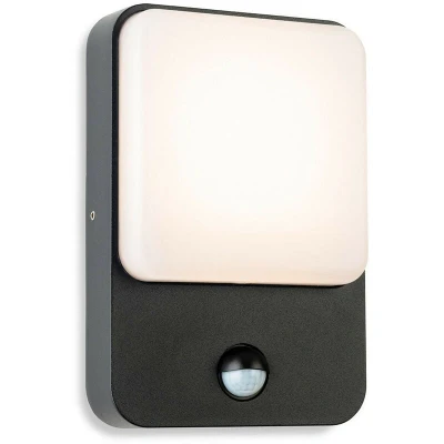 Image of Hero LED Wall Light with PIR Graphite White Polycarbonate Diffuser IP54