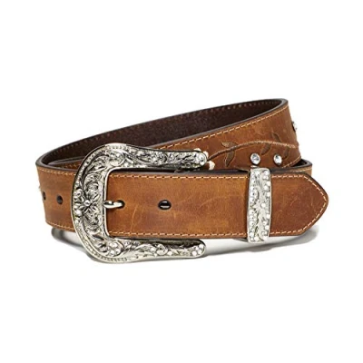 Image of Ariat Women&#039;s Floral Stitch Berry Concho Belt, Brown, Medium