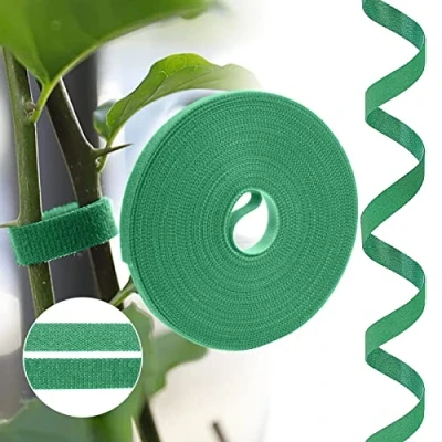 Image of URAQT Green Garden Plants Tie,Tape Plant Ties Self Adhesive Tape Hook Loop Strips Adjustable Tree Stake Cane Supports Wrap for Gardening Sticky (10m)