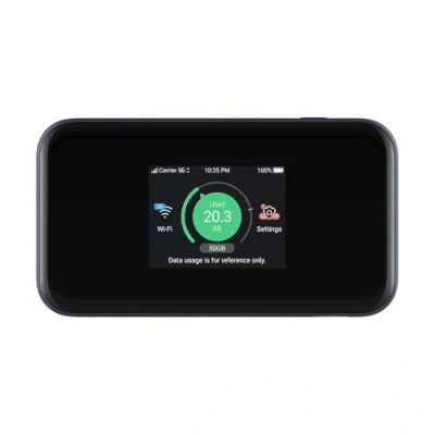 Image of ZTE MU5001 5G Unlocked portable low cost travel WiFi, connects 32 devices, 8 hours long lasting battery with Quick Charge, touch screen, UK Spec Black