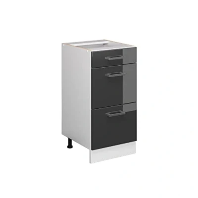 Image of Vicco Kitchen base cabinet Raul, Anthracite high gloss/White, 40 cm with drawers, without worktop