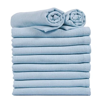 Image of ZIMEL HOMES® 10 Pack White Muslin Square Cloths 100% Cotton Baby Nappy Inserts Bibs Feeding 70 cm x (Blue)