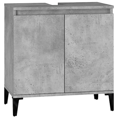 Image of vidaXL Enginereed Wood Black Sink Cabinet Bathroom Vaity Storage Unit Under Organizer with Solid Eucalyptus Feet 58x33x60cm