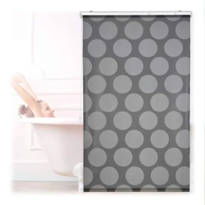 Image of Relaxdays Shower Roller Blind, Geometric Pattern, Flexible Mounting, Dotted Curtain for Bath and Window, 100x240cm, Grey