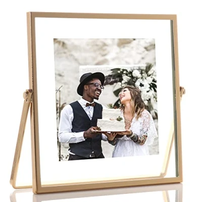 Image of Lawrence Frames Metal Easel Float Picture Frame, 4x4, Gold