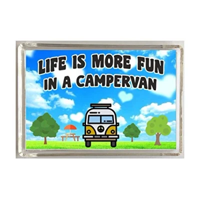 Image of &#039;Clare&#039;&#039;s Cosmetics&#039; Fun Campervan Lover Gift Life Is More In A Novelty Fridge Magnet Present