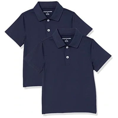 Image of Amazon Essentials Boys&#039; Active Performance Polo Shirts, Pack of 2, Navy, 8 Years