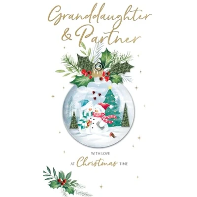 Image of Granddaughter &amp; Partner Embellished Christmas Card Hand Finished Champagne Cards XCDC433