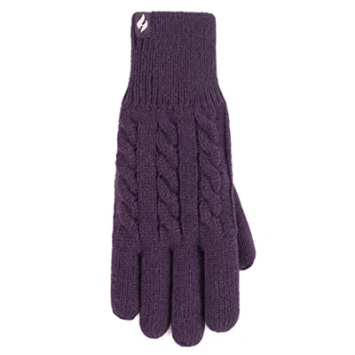 Image of Women&#039;s 1 Pair SOCKSHOP Heat Holders Willow Cable Gloves Purple S/M