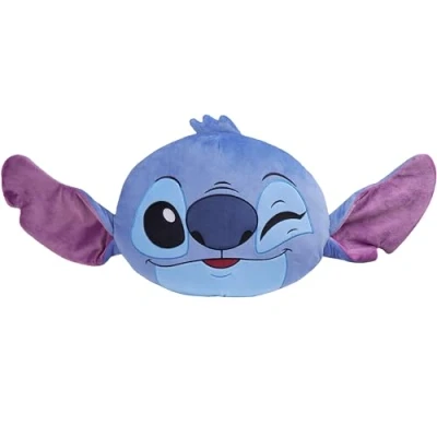 Image of Disney Stitch 3D Plush Pillow Cushions for Bed, Kids Bedroom Accessories 39.5 x 31cm Gifts (Blue/Purple)