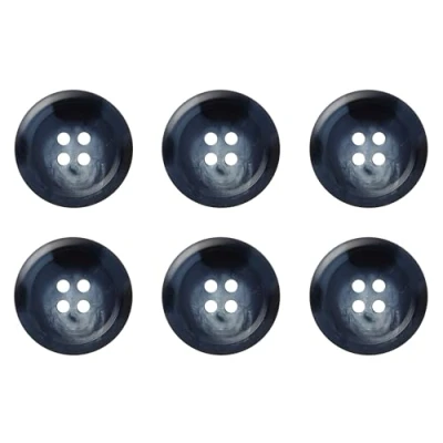 Image of Pack of 6 Blue 20mm Round Sew On Buttons Trousers Jackets Suits Skirts Flat 4 Holes