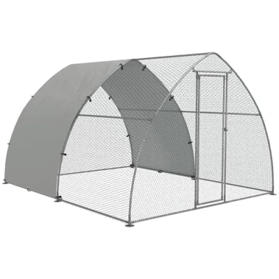 Image of PawHut Walk In Chicken Run, Galvanised Coop Outdoor with Cover, Poultry Cage, for 8 12 Chickens, Hens, Ducks, Rabbits, 3 x 3.8 2.2m Silver Tone