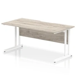 Image of Impulse 1600 x 800mm Scalloped Edge Straight Office Desk Grey Oak Top White Cantilever Leg