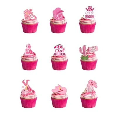 Image of Top That 30 Stand Up Cowboy Cowgirl HEN Party Themed Edible Wafer Paper Cake Toppers Decorations