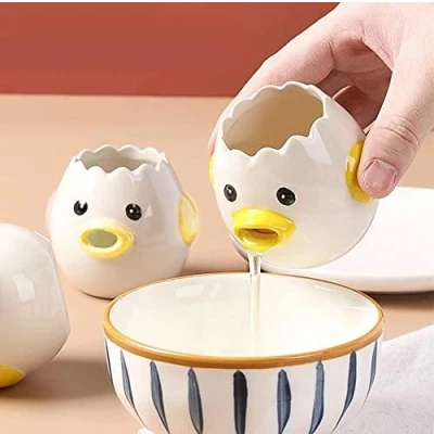 Image of VSREI Egg Separator, Ceramic Yolk White Portable Kitchen Gadgets Baking Tool Yellow Chicken