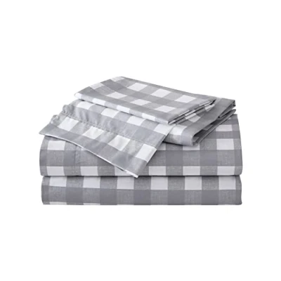 Image of Eddie Bauer Home Sheets Cotton Percale Bedding Set, Crisp &amp; Cool, Stylish Decor, Queen, Lakehouse Plaid Grey/White
