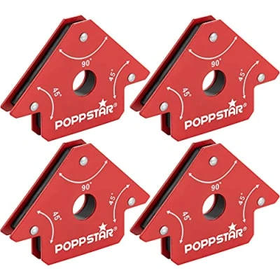 Image of Poppstar Welding Magnets Small (Set of 4 Pcs) with 11.3 kg (25 lb) Magnetic Holding Force/Heavy Duty Clamps 45 / 90 135