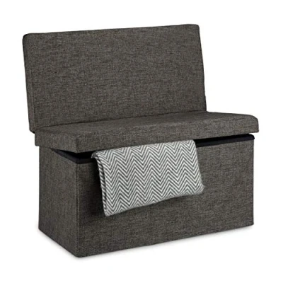 Image of Relaxdays Folding Storage Ottoman with Seat Back Size Large 73 x 76 38 cm Bench Space Sturdy Linen Stool Removable Lid, Brown