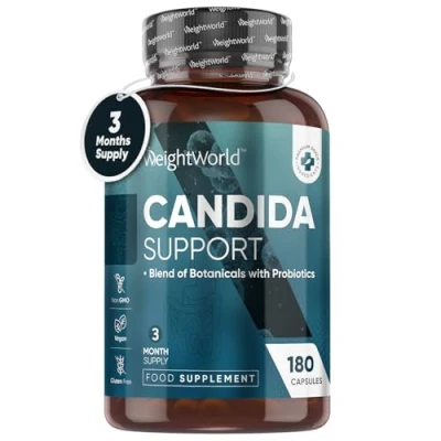 Image of Candida Support 180 Vegan Capsules 3 Months Supply For Men &amp; Women With Aloe Vera, Caprylic Acid, Grape Seed Extract Rosemary Powder Probiotics 400 Million CFU Cleanse Supplement