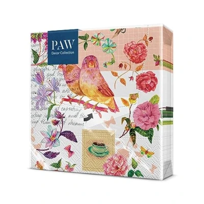 Image of PAW Napkins 3 Ply (33 x 33 cm) i 20 Pieces Perfect for Birthdays, Parties, Weddings, Communion and Celebrations Paper Colorful Birds, Flowers, Parrots Color: Floral Poetry