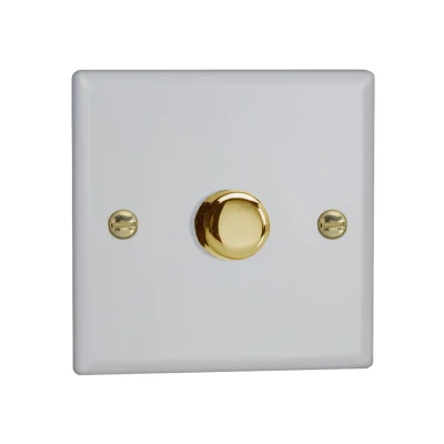 Image of Varilight Vogue LED V Pro 1 Gang Rotary Dimmer Switch White with Brass Knob