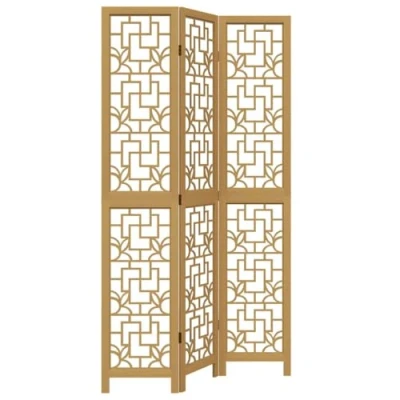 Image of vidaXL Room Divider Screen Brown Solid Wood Paulownia Frame with Bamboo Strips, 3 Metal Hinged Panels for Bedroom/Office/Living