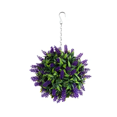 Image of Best Artificial Purple Lush Lavender Long Leaf Topiary Grass Flower Ball **UV Fade Protected** (24cm)