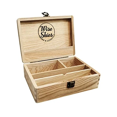 Image of Wise Skies Wooden Rolling Box Boxes with Hinged Lids Tray Storage (Large Natural)