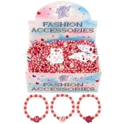 Image of 24 x Pretty Pink Girls Wooden Bead Bracelets Party Bag Fillers Hearts