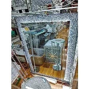 Image of DEENZ Ex Large Crushed Crystal Led Wall Mirror Silver Home Decorative Living Room Bedroom 104X74Cm
