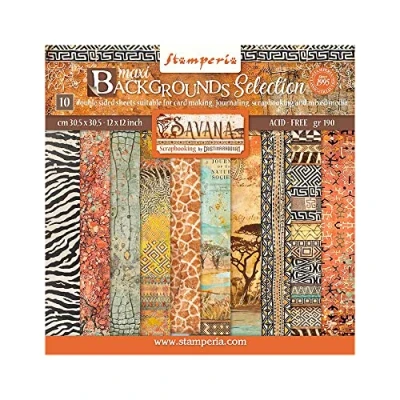 Image of Stamperia International Scrapbooking Pad Maxi Background Selection Savana, Paper, Multicoloured, 12 x inches