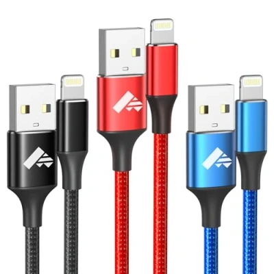 Image of iPhone Charger Cable, 3Pack 2M Lightning Cable MFi Certified Nylon Charging USB Long Fast Lead for 14 13 12 11 Pro Max XS XR X 8 7 6 Plus 5 5s SE