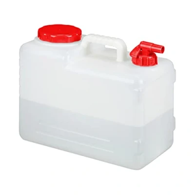 Image of Relaxdays Water Canister with Faucet, Wide Neck Screw Cap, Camping Can, 15L, BPA Free, White Red