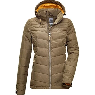 Image of Killtec Women&#039;s Skane Wmn Quilted Jacket A in down look with Removable hood, womens, zip off 35615 000, Dark Olive, 40