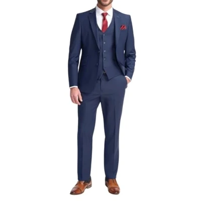 Image of Men&#039;s Suit Navy Blue 3 Piece Tailored Fit Formal Wedding Dress 42