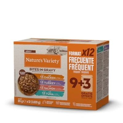 Image of Nature&#039;s Variety Bites in Gravy Wet Food for Cats: Multiflavour Pack 12 x 85g