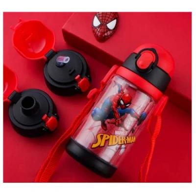 Image of FASHION YO Spiderman Water bottle Reusable Kids 520ml PP with Two Lids Leak Proof straw Lid BPA Free Drinking (Spiderman)