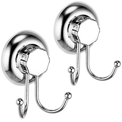 Image of MaxHold No Drilling/Suction Cup 2 Pack Double Robe Hook Vaccum System Stainless Steel Never Rust for Bathroom &amp; Kitchen