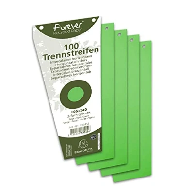 Image of Exacompta Ref 13545E Forever Collection Recycled Punched Card Dividers 105 x 240mm, Pre for Folders or Files, Plain 180gsm Green (100 Pack)