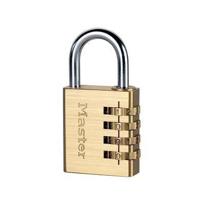 Image of Master Lock 604EURD 4 Digit Combination Padlock with Aluminium Body and Brass Finish, Gold, 8,1 x 1,8 cm