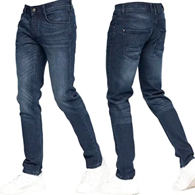 Image of Crosshatch Stretch Slim Fit Jeans Mens Denim Designer Trousers Pants by JeanBase Dark Wash 30W X 30L