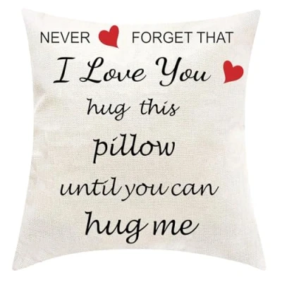 Image of Long Distance Relationship Cushion Cover, Hug This Pillow Until You Can Me, 45*45cm Throw Cover for Valentines Day Sofa Bed Home Decor, Gift Boyfriend, Girlfriend
