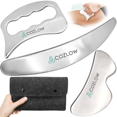 Image of COZLOW 3 in 1 Stainless Steel Muscle Scraper Tool Set Body Scraping Massage Tools for IASTM Therapy Deep Tissue Gua Sha Soft Mobilisation &amp; Myofascial Release