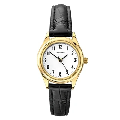 Image of Sekonda Women&#039;s Quartz Watch with White Dial Analogue Display and Black Leather Strap 4493.27