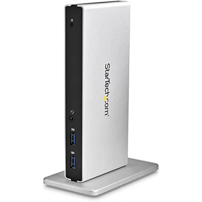 Image of StarTech.com Dual Monitor USB 3.0 Docking Station w/ DVI to VGA &amp; HDMI Adapters, 5x Audio Vertical Dock for Mac Windows (USB3SDOCKDD)