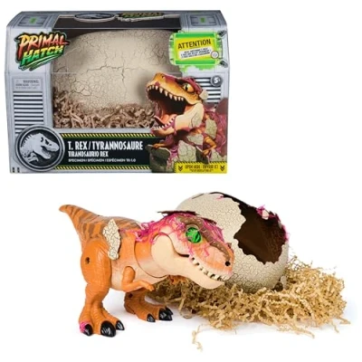 Image of Jurassic World Primal Hatch Interactive Toy Dinosaur &amp; Egg, Train your own Baby Dino with 100+ Sounds Reactions, Kids Toys for Boys Girls Aged 5 Up