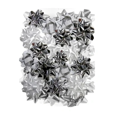 Image of Eurowrap Winter Metallic Silver &amp; White Ribbon Bows Pack of 16