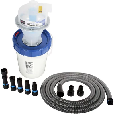 Image of Cen Tec Systems Quick Click Dust Collection Cyclone Separator Kit with 19l Plastic Bin and 5m Power Tool Hose for Workshop, Woodworking, Fine Debris Vacuum Extractor Filtration