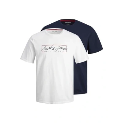 Image of JACK &amp; JONES Men&#039;s Jjzuri Tee SS Crew Neck 2pk MP T Shirt, Navy Blazer/Pack: White, S