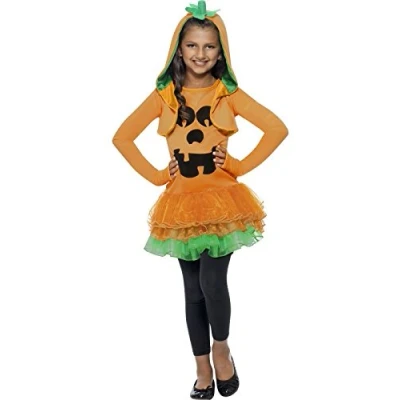 Image of Smiffys Pumpkin Tutu Dress Costume, Orange with &amp; Hooded Jacket, Halloween Child Fancy Dress, Up Costumes